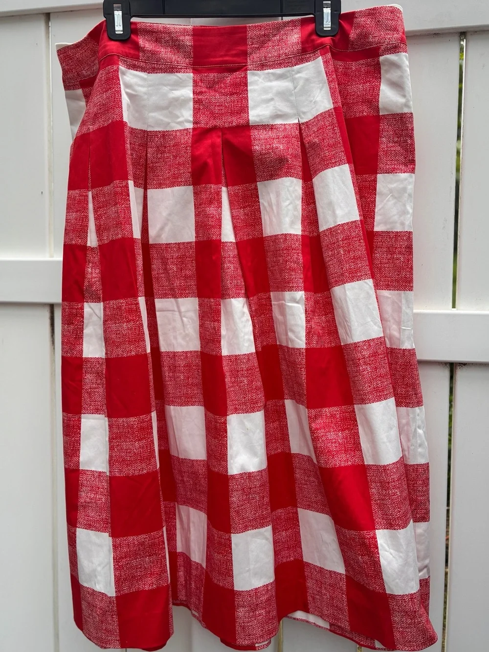 New Talbots Plus 18W Red and White Gingham Pleated cotton Midi Skirt
